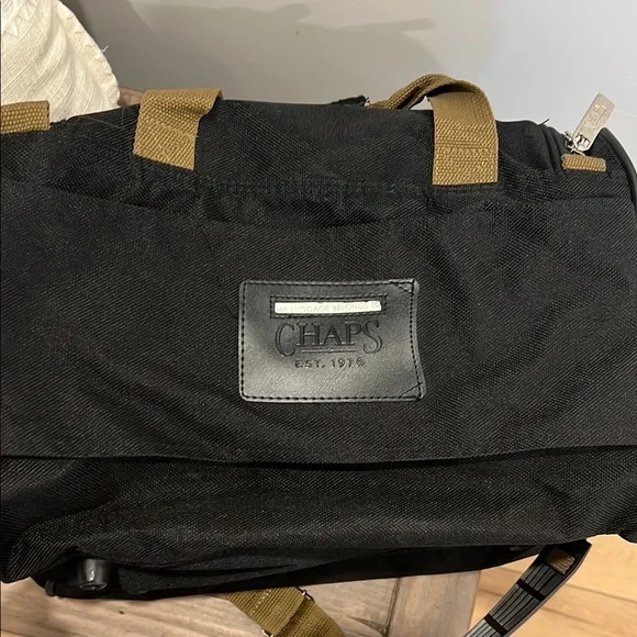 Chaps Black Duffel Bag with Tan Straps - Picture 4 of 8